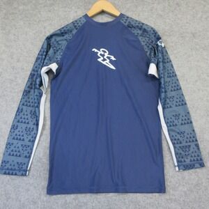 DaHui Rash Guard Shirt Mens M Blue Hawaiian Long Sleeve Logo Surf Swim NWOT
